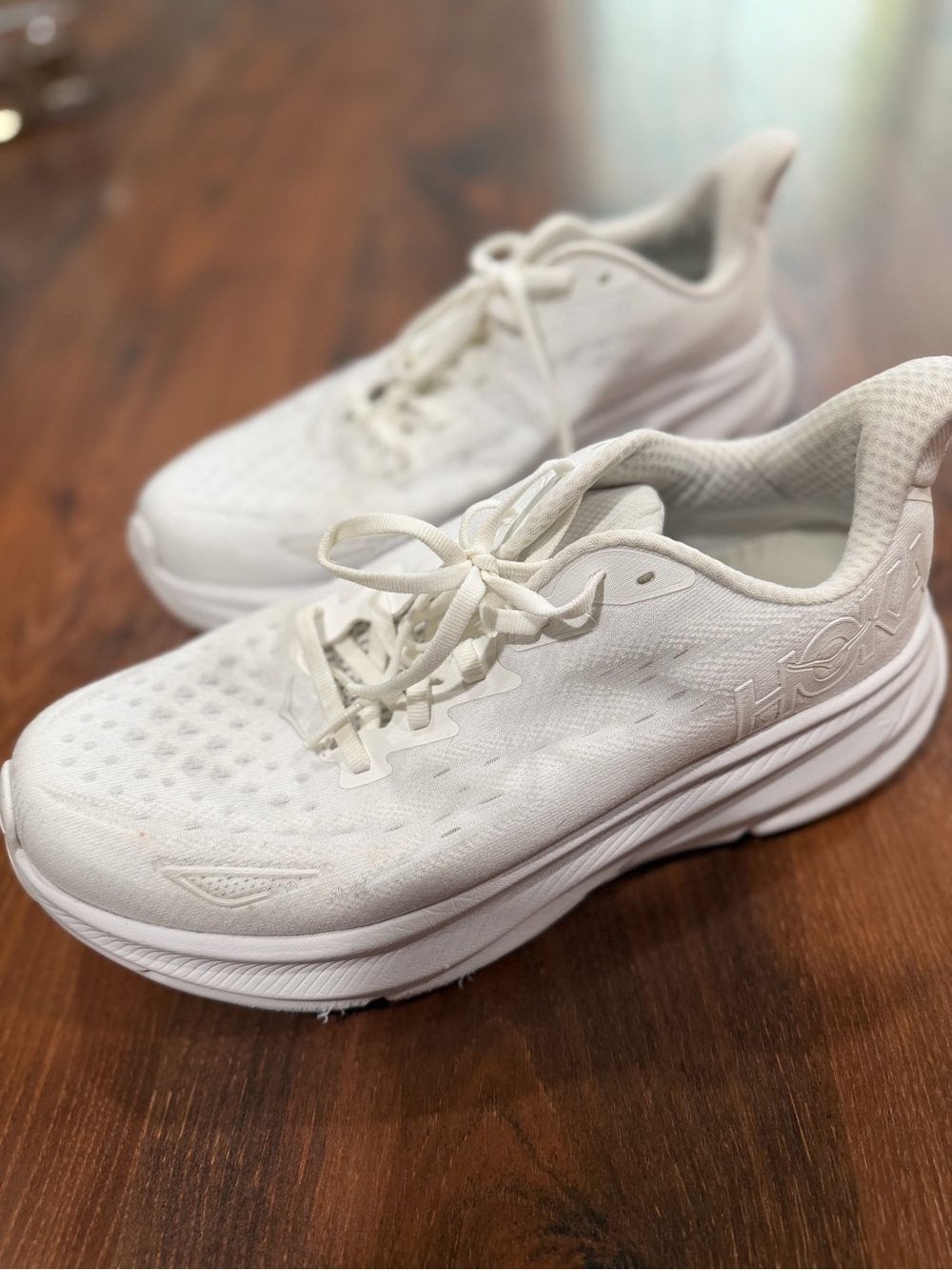 HOKA One One women's Clifton 9 white on white Wide size 10D